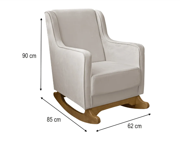 Cadeira Poltrona de Amamentação e Balanço C/ Puff Veludo Off White - Lahome Decor Aquila - 3