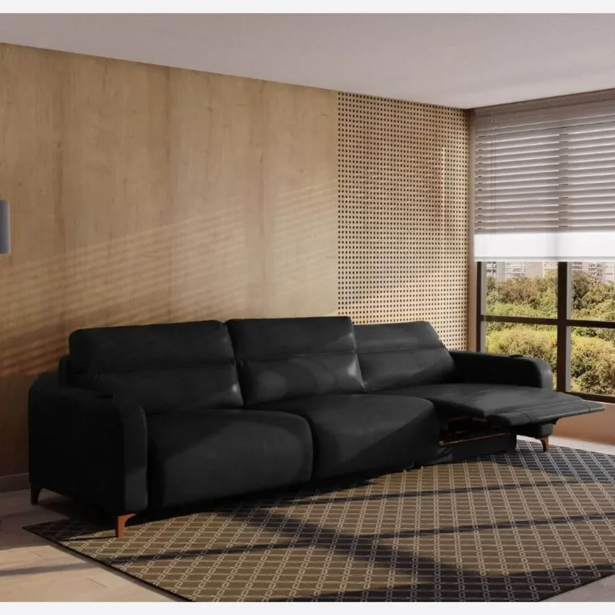 Ver imagem 2 de Sofá 5 Lugares Hollywood Reclinável Elétrico 3,66m em Couro:preto