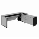 Ver imagem 2 de Escrivaninha Mesa Escritório Diretor em L com Armário Lateral e Caixa de Tomadas 3 Gavetas 180cm Cor
