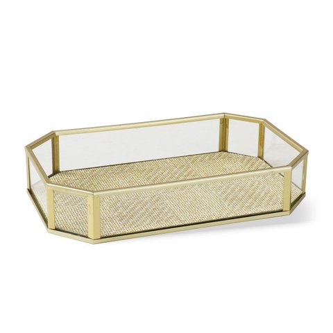 Bandeja Decorativa em Vidro e Metal Dourado 21,5cm Kv0326 Btc