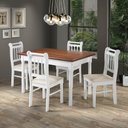 Ver imagem 1 de Conjunto Sala de Jantar Com 4 Cadeiras Madeira Maciça Mv Outlet Branco e Mel