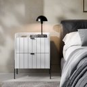 Ver imagem 1 de Mesa de Cabeceira Branco para Quarto Estilo Europeu Classico Moriah 45cm Pes e Puxadores Aço Preto