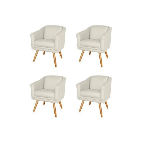 Kit 4 Poltronas Decorativa San Diego Sala Recepção Escritório Corino Bege Nude