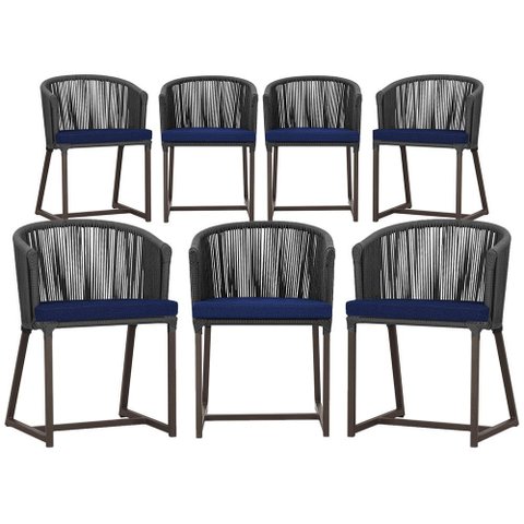 7 Cadeiras de Jantar Área Noronha em Alumínio com Pintura Marrom Corda Náutica Estofado 10 Trama Ori