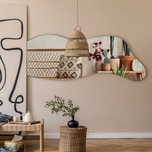 Espelho Grande Moldura em Couro 3cm de Chão Corpo Inteiro 170x70cm - Mod. Curves Caramelo