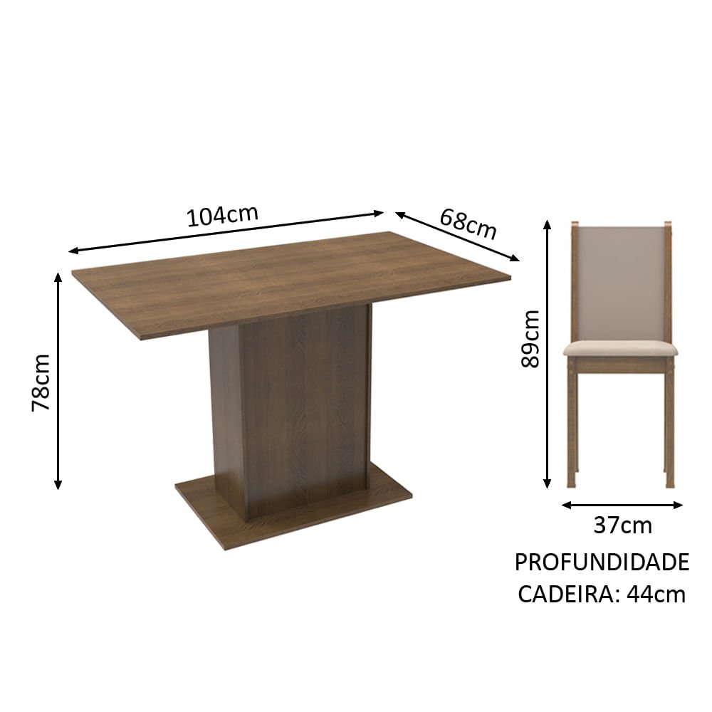 Conjunto Sala de Jantar Madesa Talita Mesa Tampo de Madeira com 4 Cadeiras Rustic/Crema/Pérola Cor:R - 3