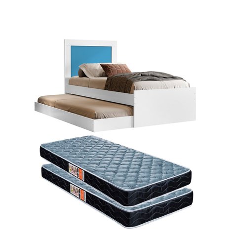 Bicama Solteiro Luara Branco/azul de Mdf para Quarto + 2 Colchões D20