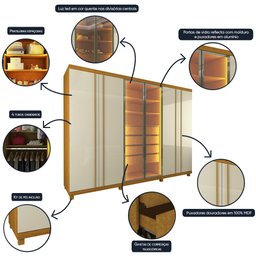 Guarda Roupa 6 Portas LED Absolut Reflecta Naturale Off White- Gelius - 4 Guarda Roupa 6 Portas LED Absolut Reflecta Naturale Off White- Gelius - 4