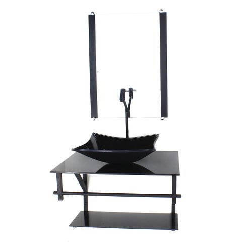 GABINETE DE VIDRO PARA BANHEIRO 60CM AP CUBA RETANGULAR PRETO FULL