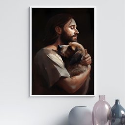 Quadro Jesus Abraçando Cachorro 24x18cm - com Vidro:madeira Preta - 2