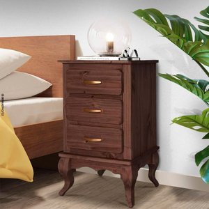 Mesa de Cabeceira Grande 3 Gavetas Madeira Maciça Imbuia Shop Jm