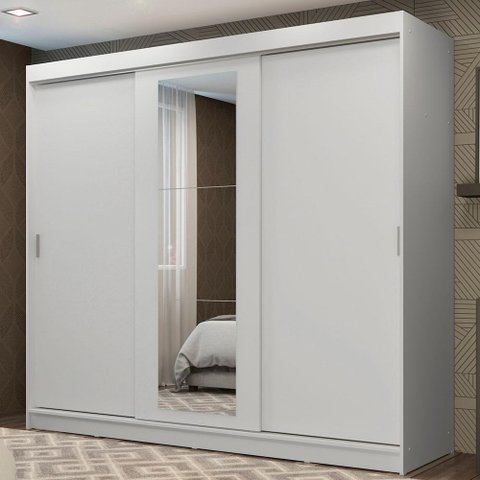 Guarda-roupa Casal Madesa Kansas 3 Portas de Correr com Espelho 3 Gavetas