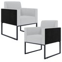 Ver imagem 1 de Kit 2 Poltronas Decorativas Sala Base Fixa Metal Helô L02 Linho Cinza Couríssimo Preto - Lyam
