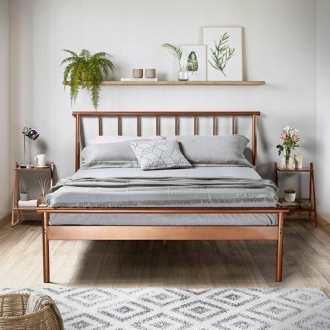 Conjunto Cama Queen 2 Mesas de Cabeceira em Aço Begônia CabeCasa MadeiraOriginals