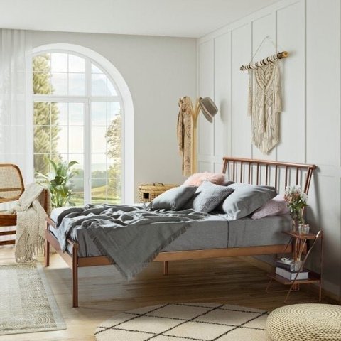 Conjunto Cama Queen e 1 Mesa de Cabeceira em Aço Begônia CabeCasa MadeiraOriginals