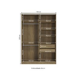 Guarda Roupa 2 Portas de Correr 158cm N537 Kappesberg - Nogueira - 2