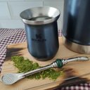 Ver imagem 2 de Bomba de Chimarrão Inox 19cm Bojo Pera Removível Anel de Pedra Ágata Verde Redonda Taumer