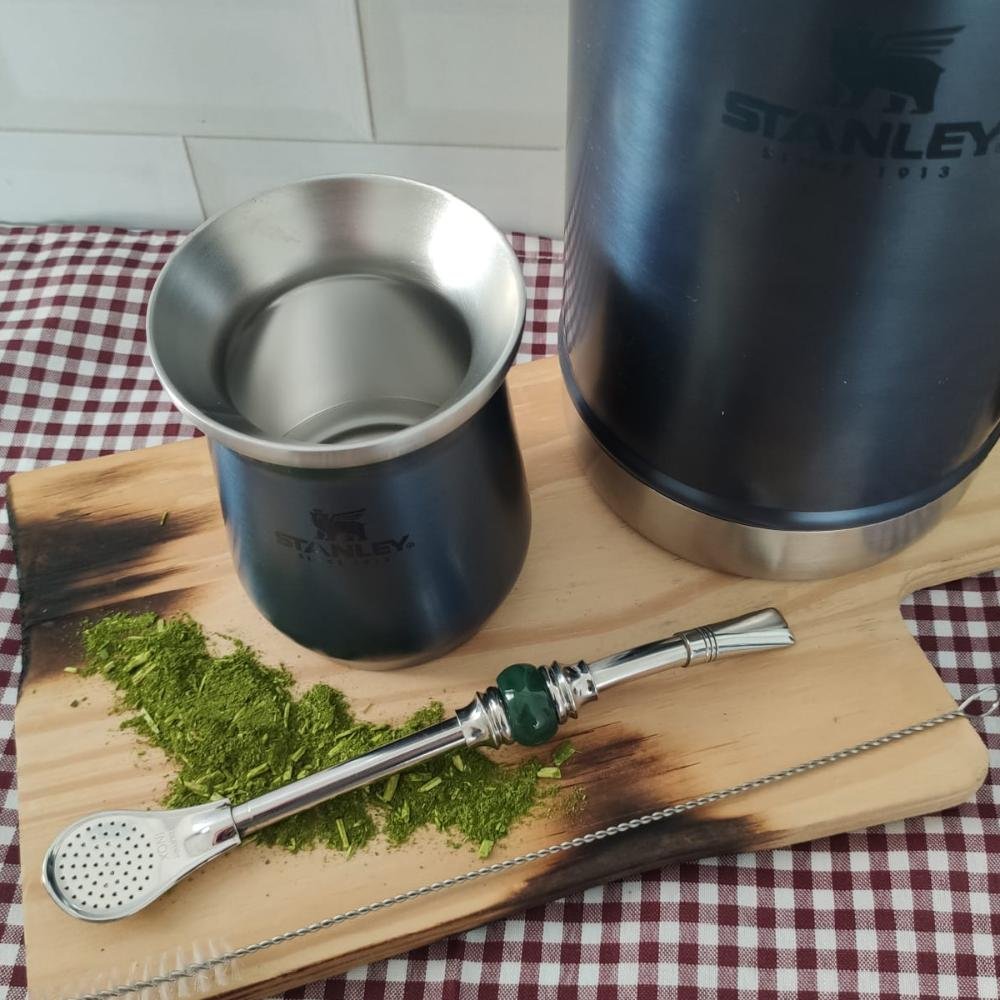 Bomba de Chimarrão Inox 19cm Bojo Pera Removível Anel de Pedra Ágata Verde Redonda Taumer - 12