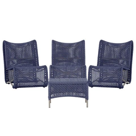 3 Poltronas e Mesa Texas Alumínio Fendi Corda Náutica Trama Azul