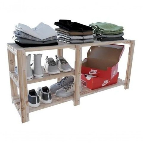 Sapateira Resistente Reforçada Madeira Natural de Chão 15 Pares
