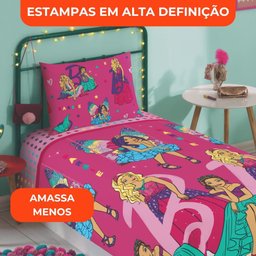 Jogo de Cama Infantil Lepper Barbie Reinos Mágicos Solteiro 2 Peças Microfibra Rosa - 5