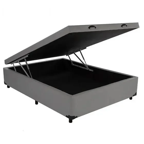 Base Box Baú Viúva Sp Móveis Suede Cinza - 39x128x188 - 1