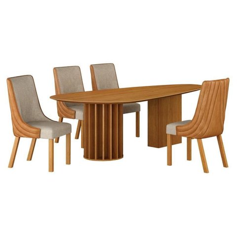 Mesa de Jantar Belle 1,80x1,00m Orgânica Cinamomo com Kit 4 Cadeiras para Mesa de Jantar Belle Sinté