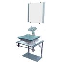 Ver imagem 1 de Gabinete de Vidro 40cm Cuba Chanfrada Prata + Torneira Cascata - Dahora
