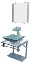 Ver imagem 1 de Gabinete de Vidro 40cm Cuba Chanfrada Prata + Torneira Cascata - Dahora