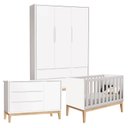 Ver imagem 1 de Quarto de Bebê Classic 3 Portas Cômoda com Porta Branco com Pés Madeira Natural - Reller