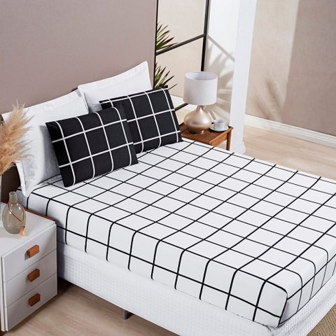 Jogo de Lençol Cama Casal 3 Peças Micropercal 200 Fios Austin:preto