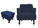 Ver imagem 1 de Kit Poltrona Decorativa Julia + Puff Luis Xv Suede Azul Marinho Pés Madeira Ms Decor