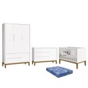 Ver imagem 1 de Dormitório Infantil Classic 3 Portas, Cômoda 1 Porta, Berço Branco com Pés Amadeirado e Colchão - Re