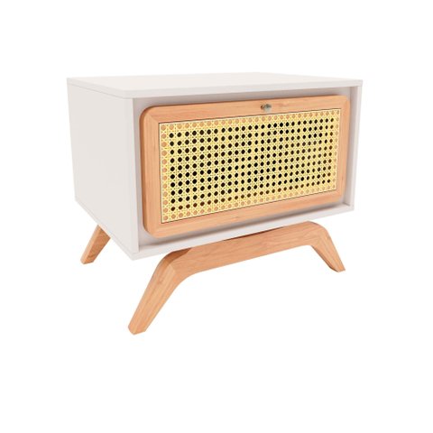 Mesa Cabeceira Ricco Baixa 1 Gaveta Laca com Palhinha Off White