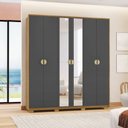 Ver imagem 1 de Guarda Roupa Casal Marlin 6 Portas de Bater 2 com Espelhos 4 Gavetas com Nichos Mdf Nature/chumbo G9