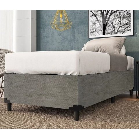 Base Cama Box Solteiro 0,88 x 1,88 x 0,28 Suede Amassado Lobbox - Cinza