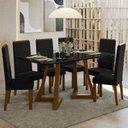 Ver imagem 1 de Sala Jantar Ana 160cm Vidro 6 Cadeiras Veludo Livia Preto/Ambar