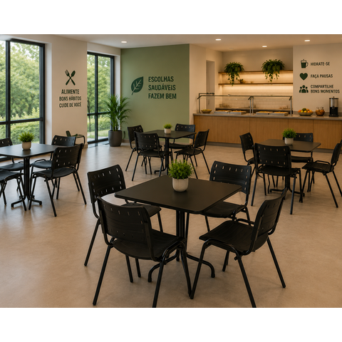 Jogo de Mesa 70x70 Comercial com 4 Cadeiras ISO Pretas