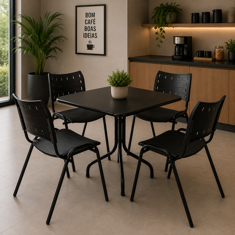 Jogo de Mesa 70x70 Comercial com 4 Cadeiras Iso Pretas