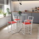 Ver imagem 1 de Conjunto Mesa Redonda Vidro 4 Cadeiras Pequena Estofado Industrial White