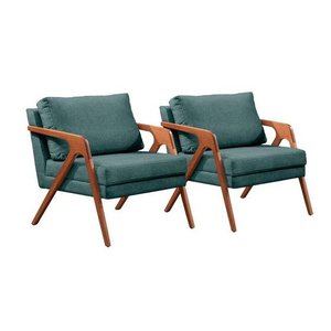 Conjunto 2 Poltronas Mona Luxo Madeira Maciça Tecido Linho:linho Azul