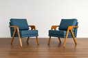 Ver imagem 1 de Conjunto 2 Poltronas Mona Luxo Madeira Maciça Tecido Linho:linho Azul