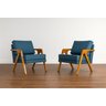 Conjunto 2 Poltronas Mona Luxo Madeira Maciça Tecido Linho:linho Azul - 1