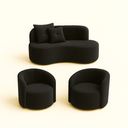 Ver imagem 1 de Conjunto Decorativo 02 Poltronas + Sofá Curvo Orgânico Nature Gaia Suede Preto - Montanaris Decor