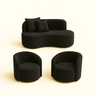 Conjunto Decorativo 02 Poltronas + Sofá Curvo Orgânico Nature Gaia Suede Preto - Montanaris Decor - 1