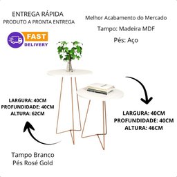 Kit 2 Mesas de Canto Industrial Pés em Metal Rose Gold Cor:freijó - 2