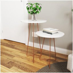 Kit 2 Mesas de Canto Industrial Pés em Metal Rose Gold Cor:freijó - 10