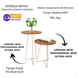 Kit 2 Mesas de Canto Industrial Pés em Metal Rose Gold Cor:freijó - 3