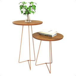 Kit 2 Mesas de Canto Industrial Pés em Metal Rose Gold Cor:freijó - 1