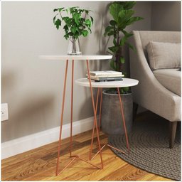 Kit 2 Mesas de Canto Industrial Pés em Metal Rose Gold Cor:freijó - 7